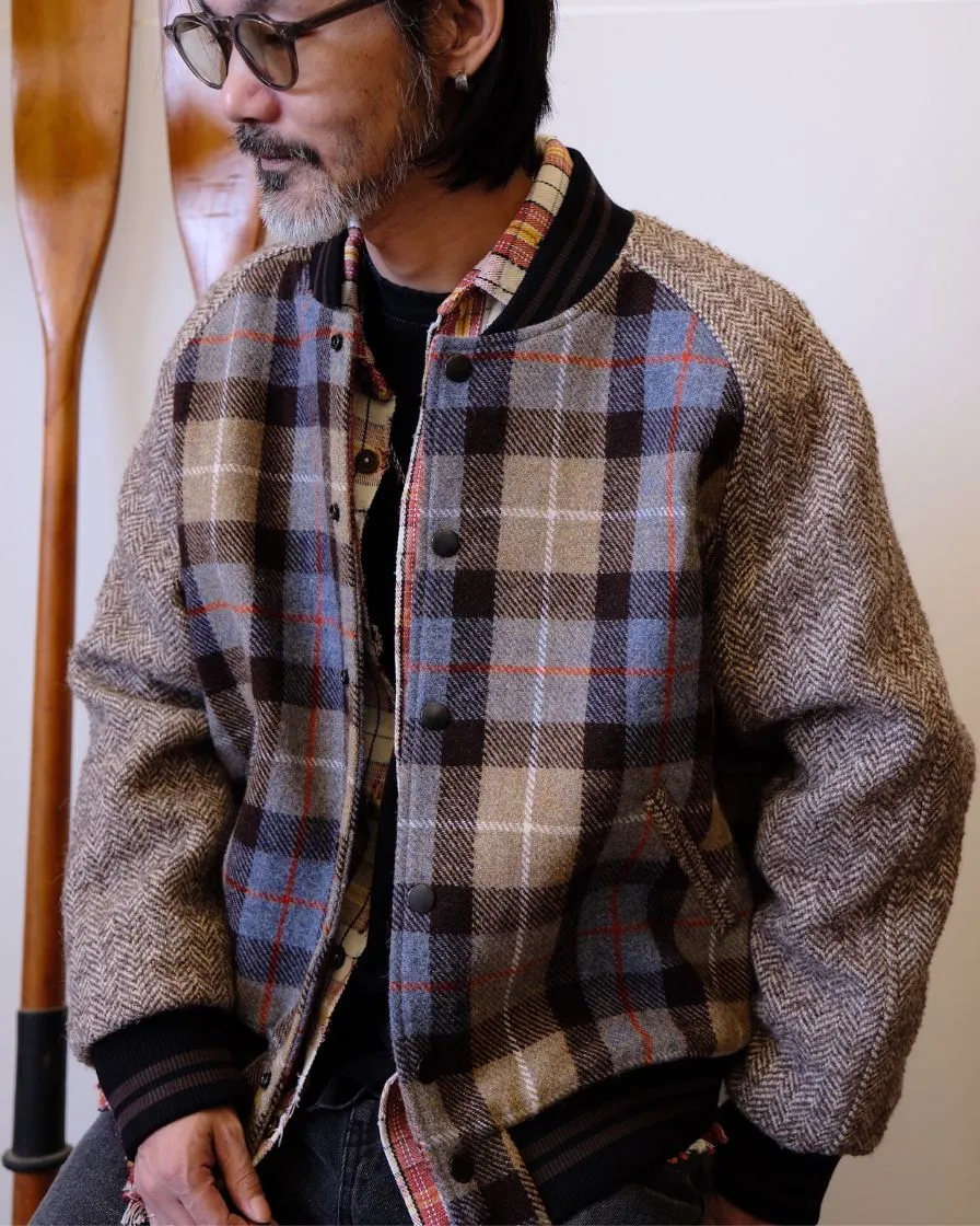 Spliced Tweed Baseball Jacket