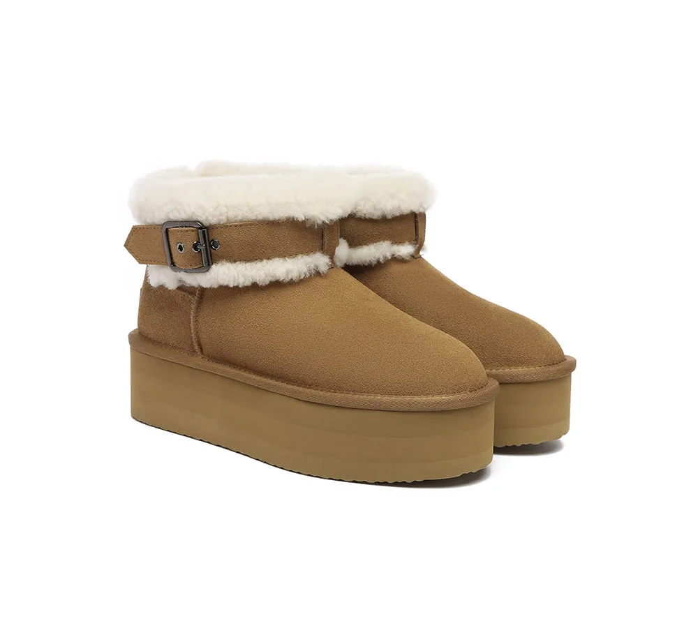 UGG  UGG Boots Women Sheepskin Wool Adjustable Buckle Ankle Platform Boots Ula