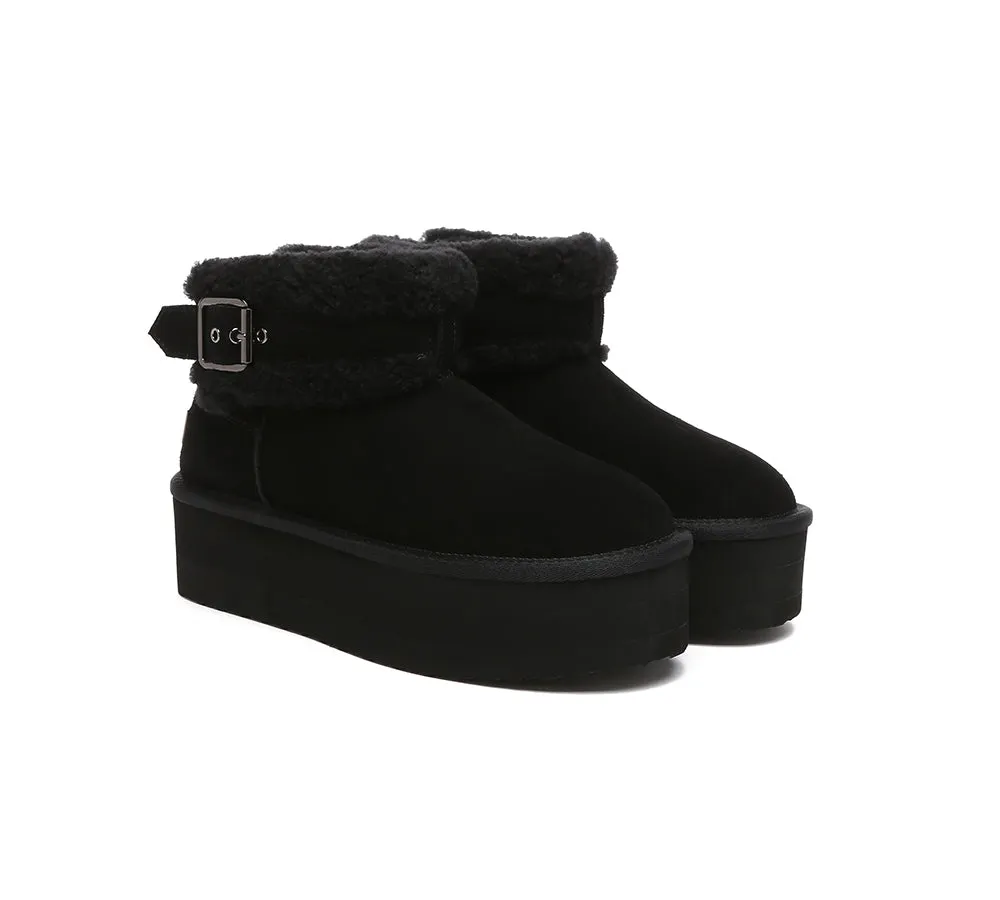 UGG  UGG Boots Women Sheepskin Wool Adjustable Buckle Ankle Platform Boots Ula