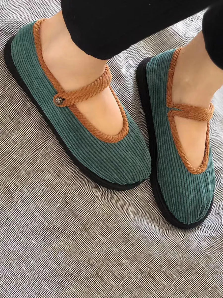 Women Ethnic Summer Colorblock Corduroy Flat Shoes